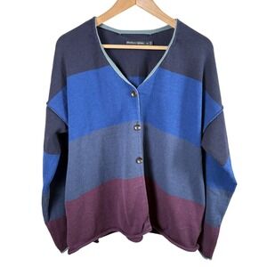 Gudrun Sjoden Colorblock Cardigan Sweater V-Neck Womens XL Grandpa Scandi Casual